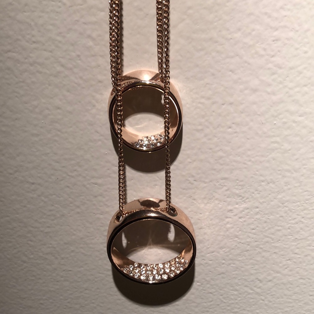 Rose Gold Double Ring Long Necklace